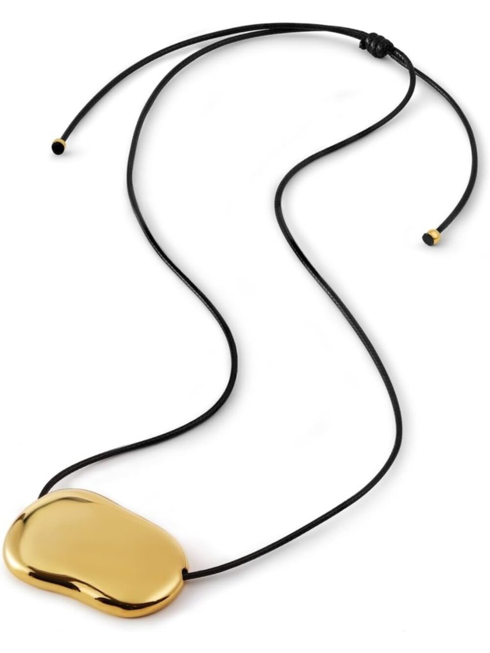 Chunky Gold & Silver Long Pendant Necklace for Women, Adjustable Black Cord